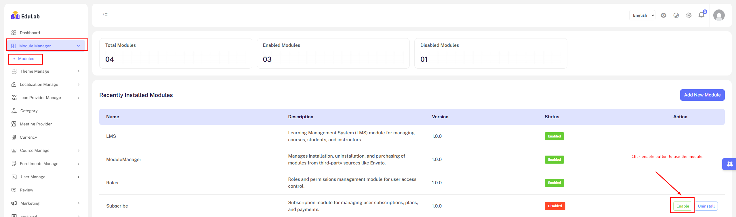 Enable Module
